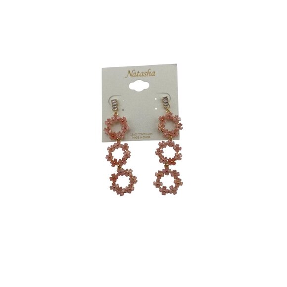 Natasha Pink Beaded Triple Drop Dangle Earrings - Picture 1 of 1